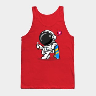 Cute Astronaut With Skateboard And Soda Cartoon Tank Top